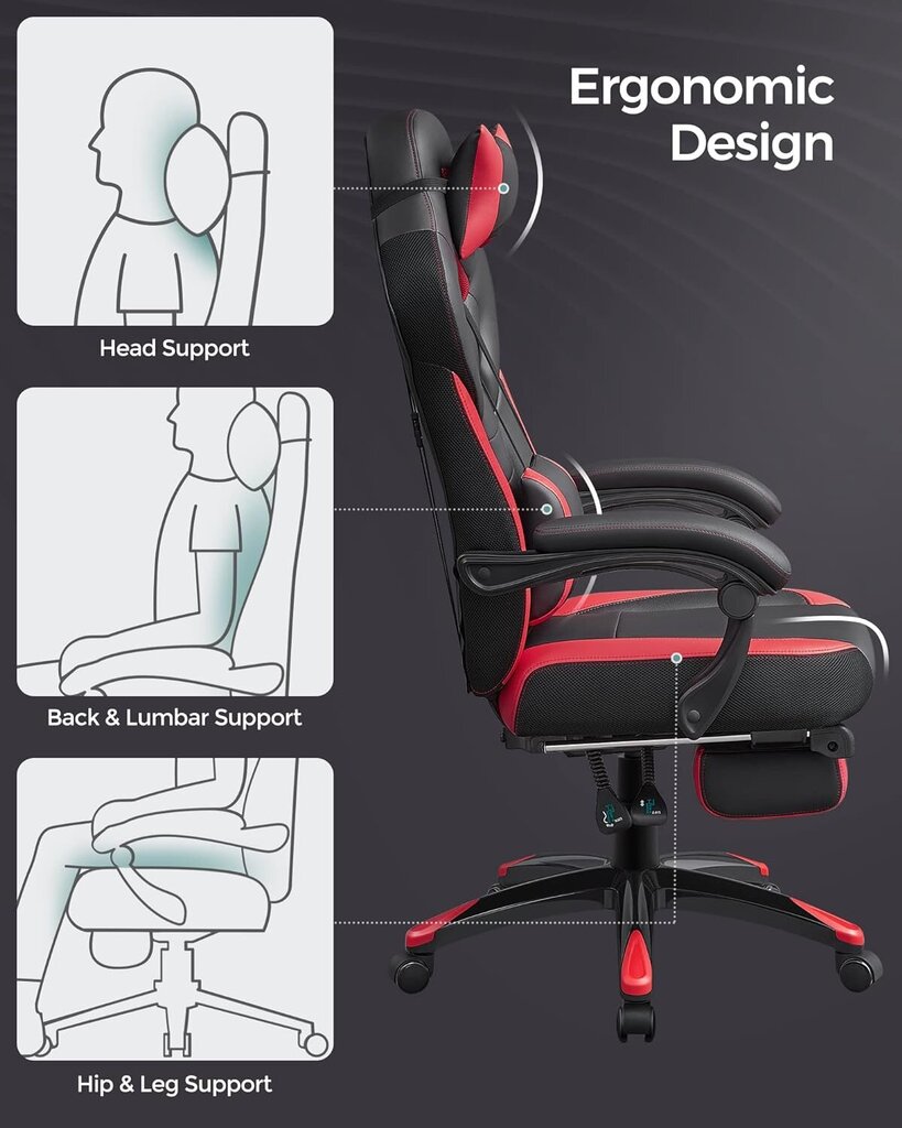 Žaidimų kėdė Songmics OBG77BR, juodai/raudona kaina ir informacija | Biuro kėdės | pigu.lt
