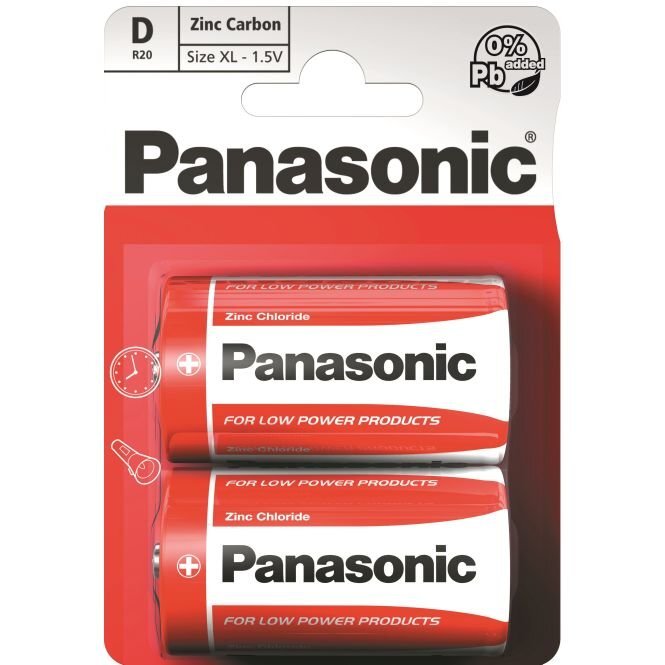 Panasonic elementai Red Zinc R20 (D), 2 vnt. цена и информация | Elementai | pigu.lt