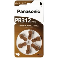 Panasonic elementai klausos aparatams Zinc-Air PR312H-LB, 6 vnt. kaina ir informacija | Elementai | pigu.lt