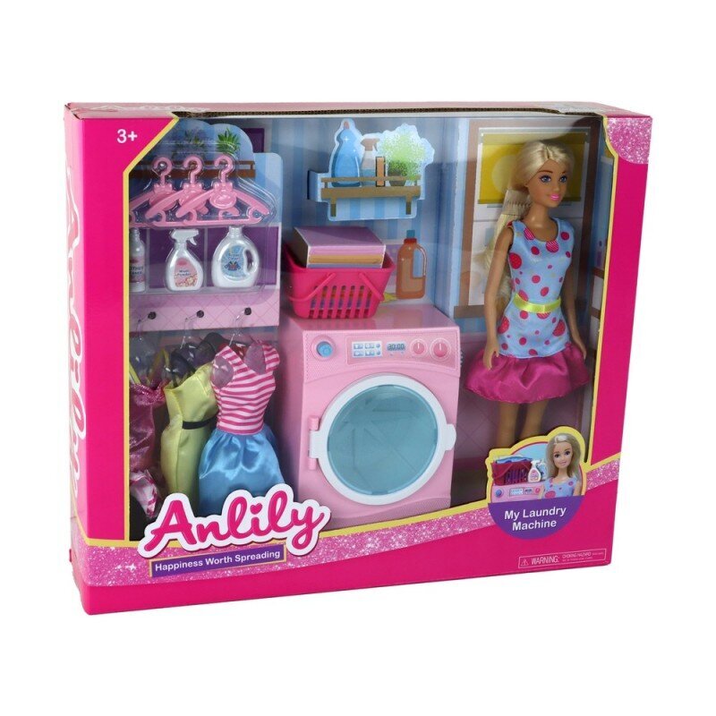 Lėlė Anlily su skalbimo mašina ir priedais kaina ir informacija | Žaislai mergaitėms | pigu.lt
