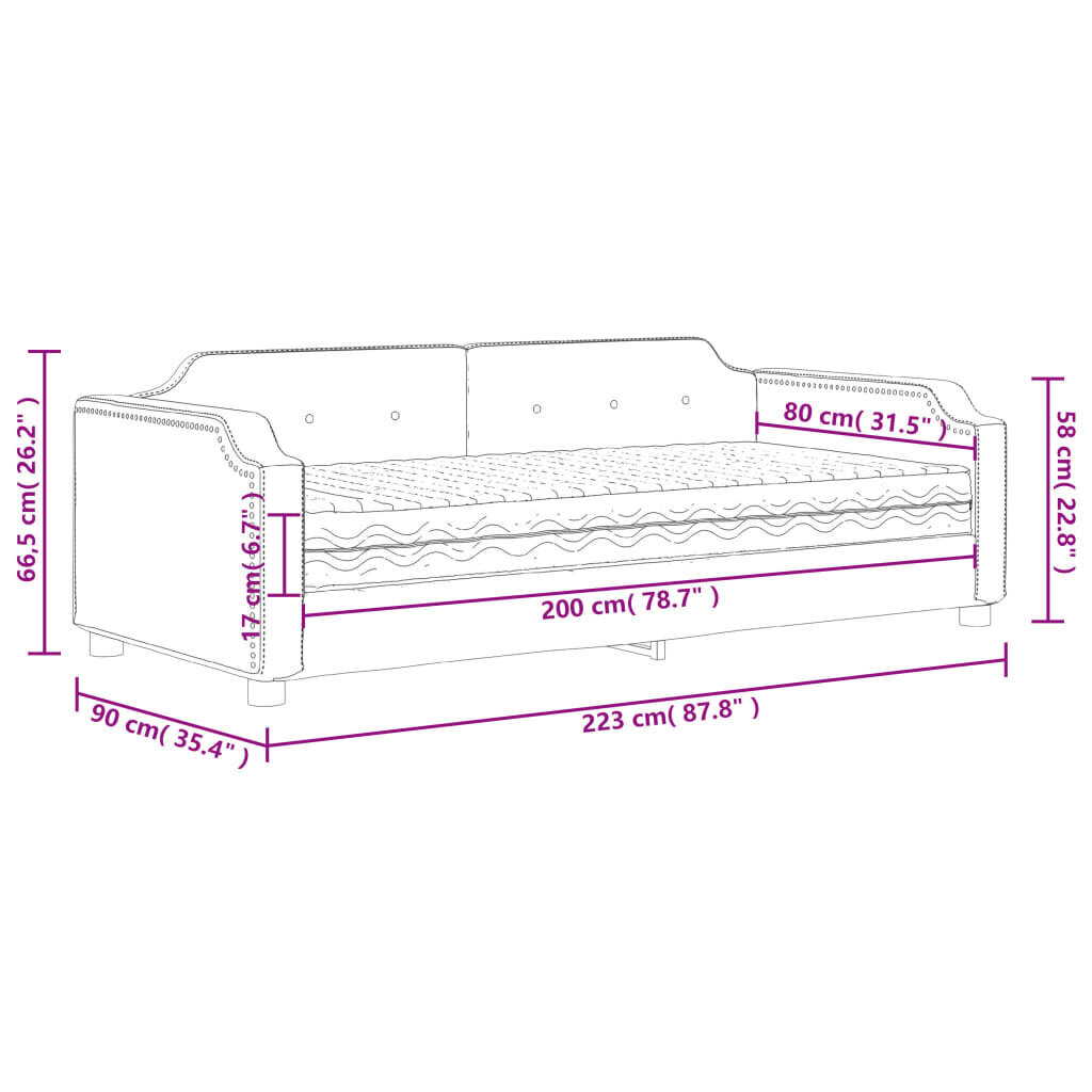 Sofa-lova vidaXL, 80x200 cm, pilka kaina ir informacija | Lovos | pigu.lt