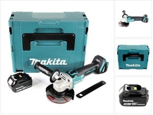 Аккумуляторная угловая шлифовальная машина Makita DGA 504 M1J, 18 В 125 мм + 1 аккумулятор 4,0 Ач + Makpac, без зарядного блока цена и информация | Шлифовальные машины | pigu.lt