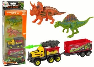 Dinozaurų ir automobilio su priekaba rinkinys LeanToys, geltonas kaina ir informacija | Žaislai berniukams | pigu.lt