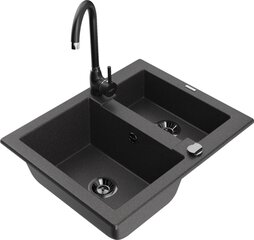 Granitinė virtuvinė plautuvė Mexen Carlos su maišytuvu ir sifonu, Metallic black/silver+Chrome цена и информация | Раковины на кухню | pigu.lt