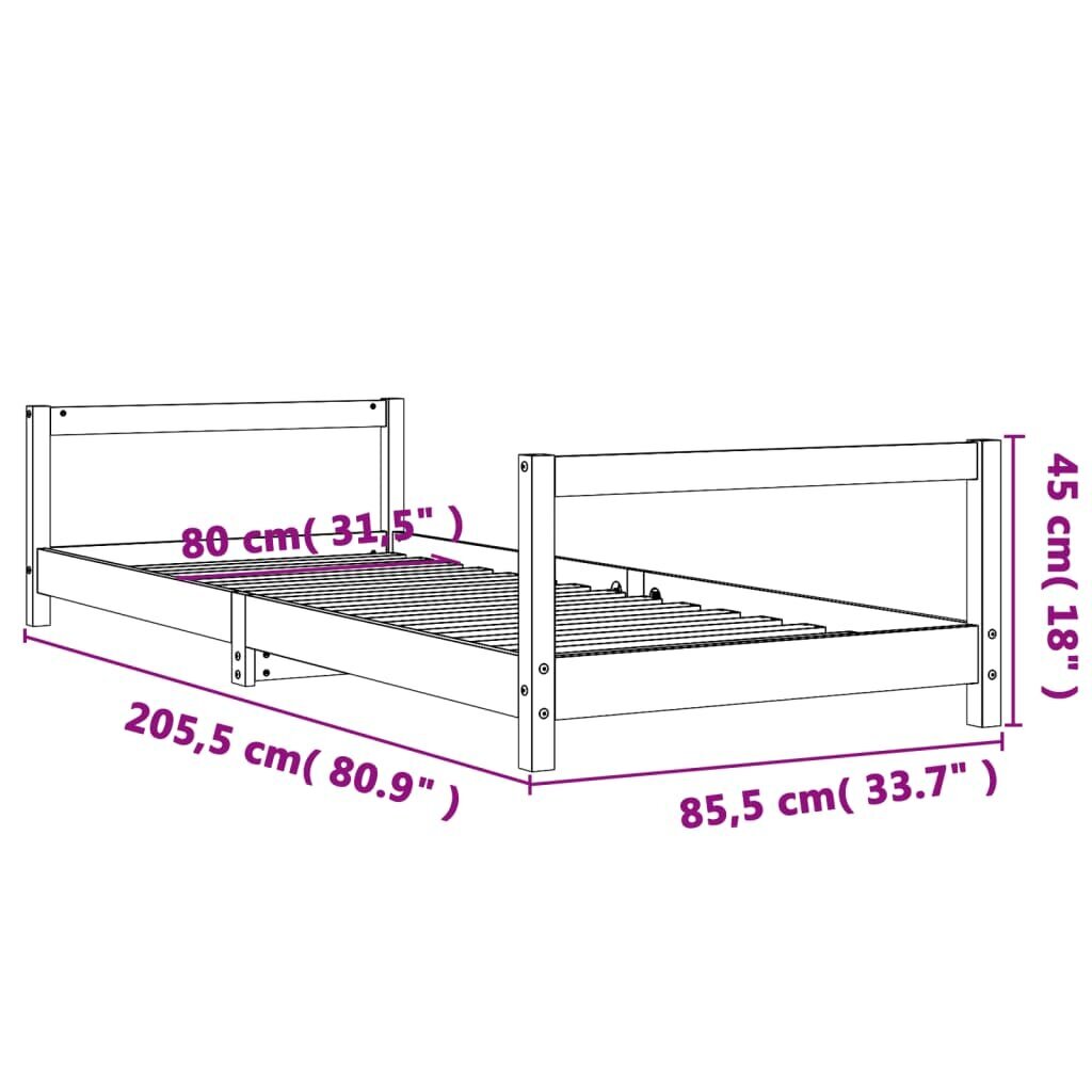 Vaikiškos lovos rėmas vidaXL, 80x200 cm, rudas kaina ir informacija | Vaikiškos lovos | pigu.lt