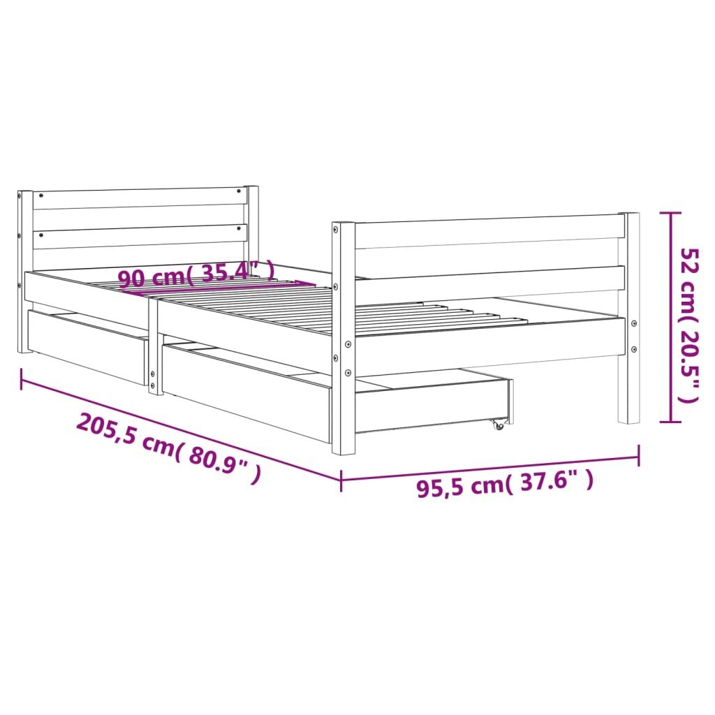 Vaikiškos lovos rėmas vidaXL, 90x200 cm, rudas kaina ir informacija | Vaikiškos lovos | pigu.lt