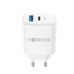 Forever TC-07-30AC PD QC charger 1x USB-C 1x USB 30W white цена и информация | Зарядные устройства для телефонов | pigu.lt