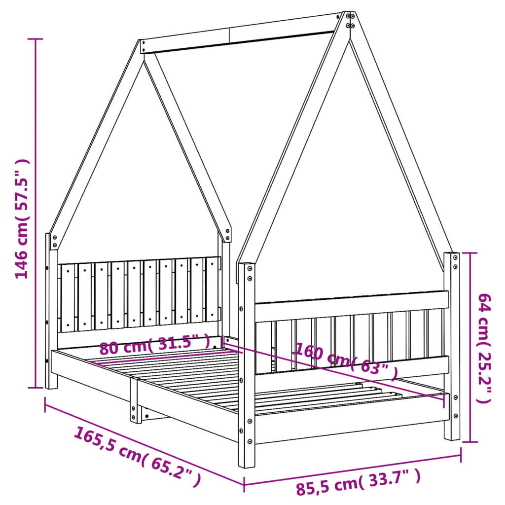 Vaikiškos lovos rėmas vidaXL, 80x160 cm, rudas kaina ir informacija | Vaikiškos lovos | pigu.lt