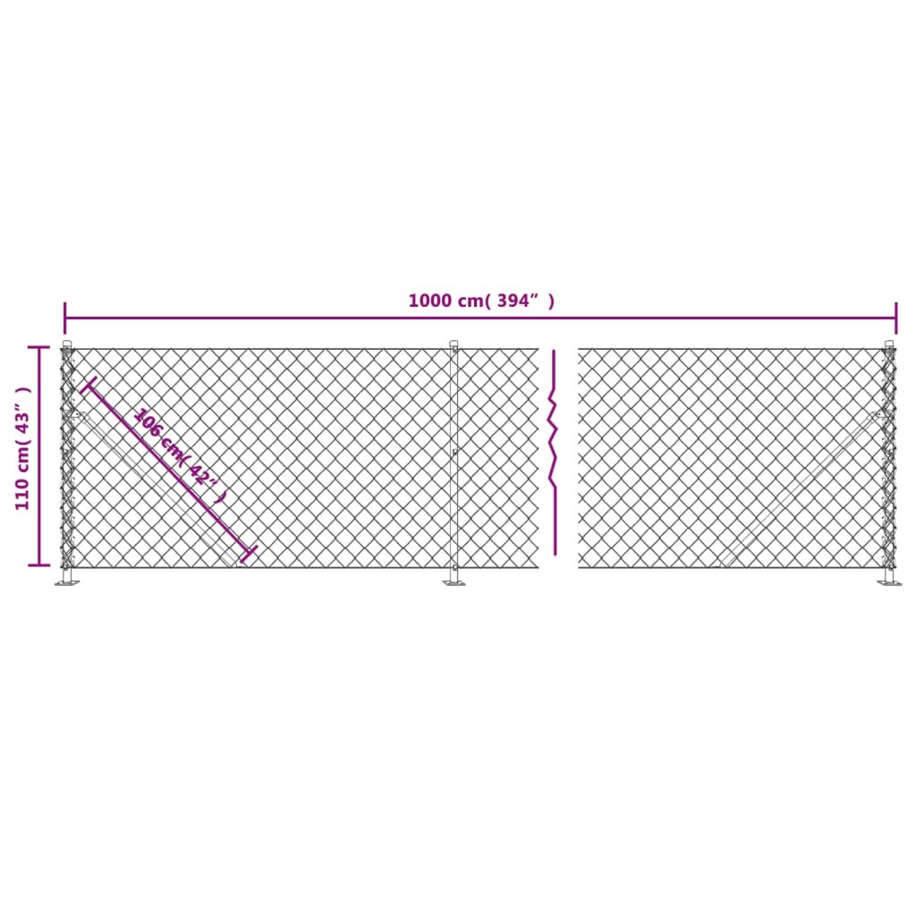 Tinklinė tvora su flanšais, sidabrinės spalvos, 1,1x10m цена и информация | Tvoros ir jų priedai | pigu.lt