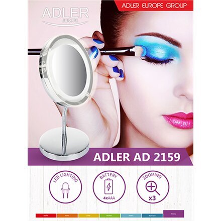 Kosmetinis veidrodis su LED apšvietimu Adler AD 2159 kaina ir informacija | Vonios kambario aksesuarai | pigu.lt