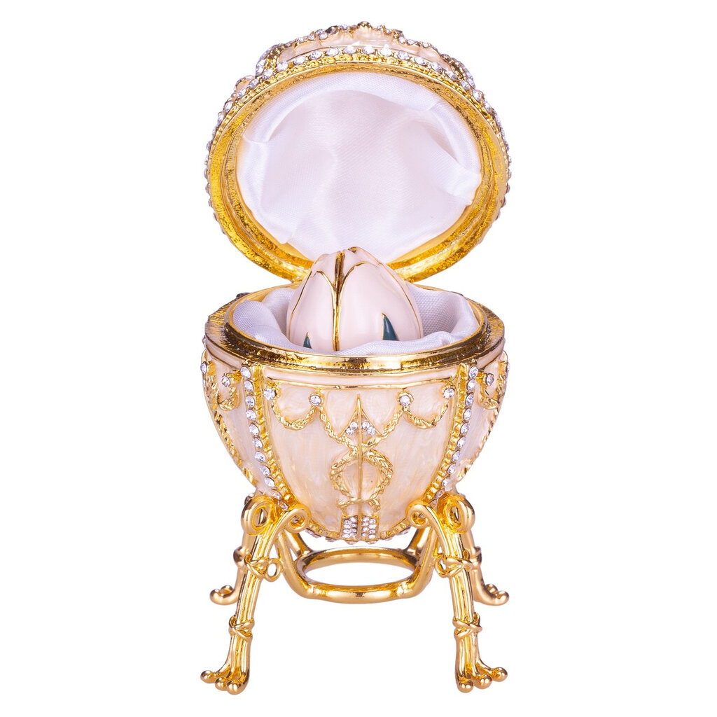 Faberge stiliaus kiaušinis, papuošalų dėžutė Rožių pumpuras su pakabuku цена и информация | Kitos originalios dovanos | pigu.lt