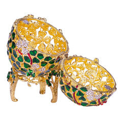 Faberge stiliaus dobilo lapų raižyti kiaušinis, papuošalų dėžutė kaina ir informacija | Kitos originalios dovanos | pigu.lt
