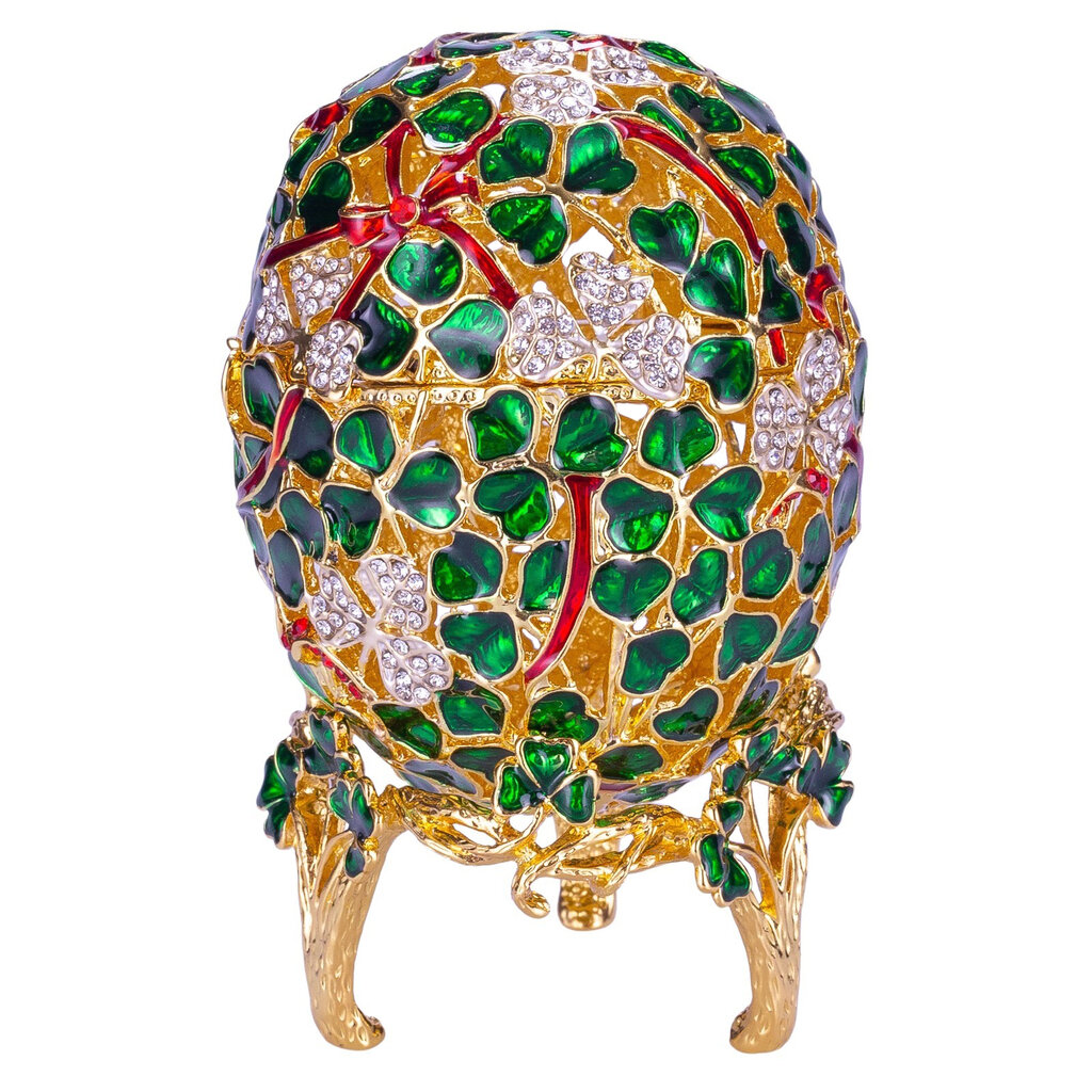 Faberge stiliaus dobilo lapų raižyti kiaušinis, papuošalų dėžutė цена и информация | Kitos originalios dovanos | pigu.lt