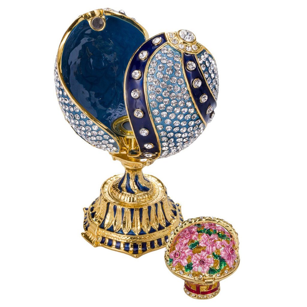 Faberge stiliaus susuktas kiaušinis su gėlių krepšeliu kaina ir informacija | Kitos originalios dovanos | pigu.lt