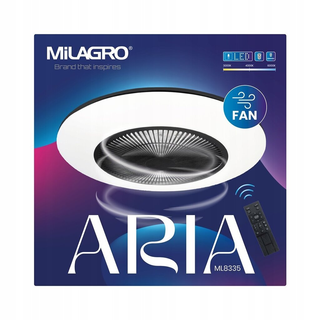 Milagro šviestuvas - ventiliatorius Aria black kaina ir informacija | Šviestuvai - ventiliatoriai | pigu.lt