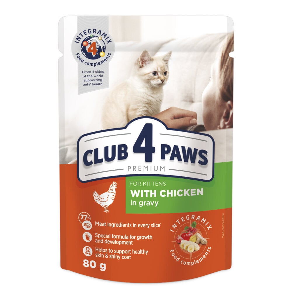 Club 4 Paws mažiems kačiukams su vištiena padaže, 80 g x 24 vnt kaina ir informacija | Konservai katėms | pigu.lt