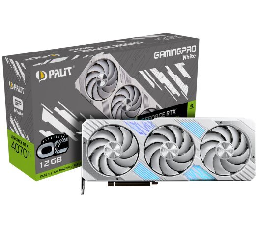Palit GeForce RTX 4070 Ti GamingPro White OC (NED407TV19K9-1043W) kaina ir informacija | Vaizdo plokštės (GPU) | pigu.lt