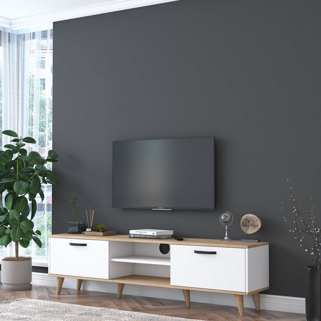 TV staliukas Asir, 180x49x35 cm, baltas/rudas цена и информация | TV staliukai | pigu.lt