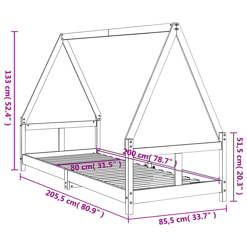 Vaikiškos lovos rėmas vidaXL, 80x200 cm, rudas kaina ir informacija | Vaikiškos lovos | pigu.lt