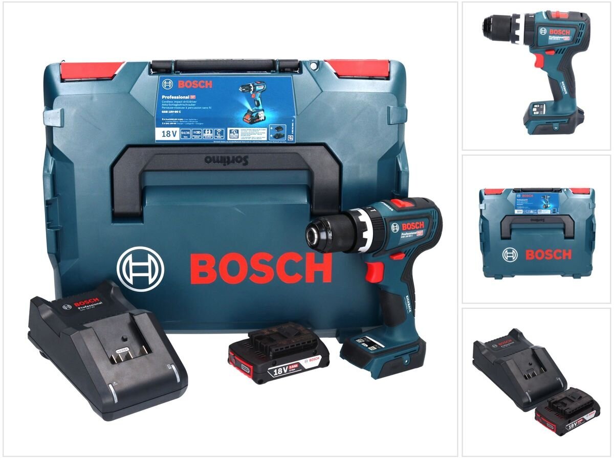 Smūginis gręžtuvas Bosch GSB 18V-90 C, 18V, su akumuliatoriumi ir įkrovikliu kaina ir informacija | Suktuvai, gręžtuvai | pigu.lt