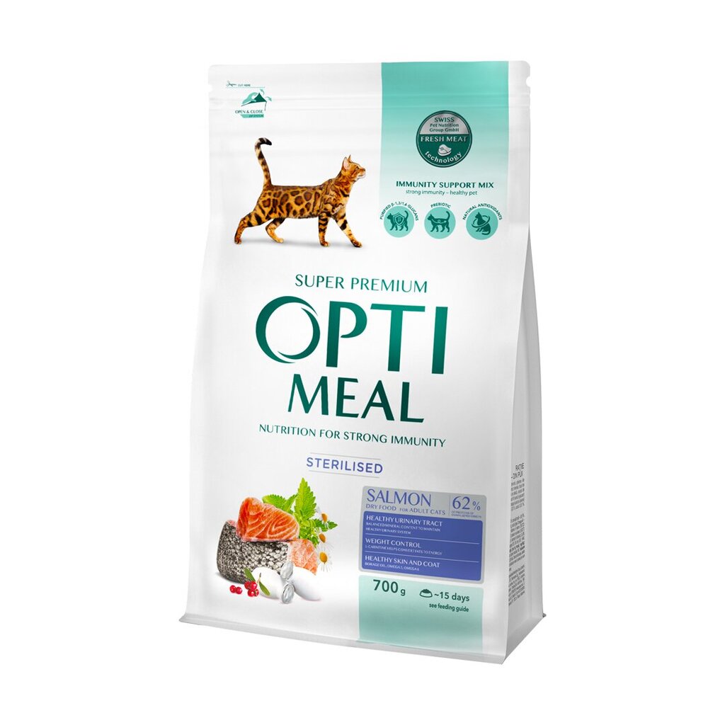 Optimeal sterilizuotoms katėms ir kastruotiems katinams su lašiša, 700 g kaina ir informacija | Sausas maistas katėms | pigu.lt