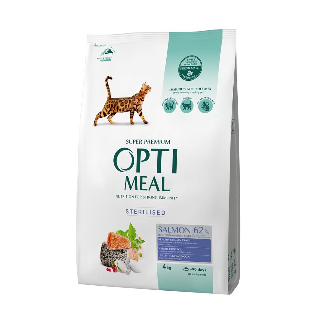 Optimeal sterilizuotoms katėms ir kastruotiems katinams su lašiša, 4 kg kaina ir informacija | Sausas maistas katėms | pigu.lt
