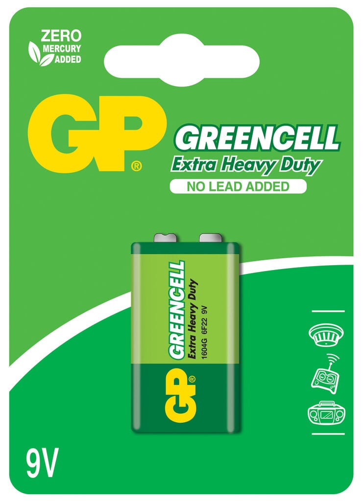 GP Greencell elementai 6F22 (9V) kaina ir informacija | Elementai | pigu.lt