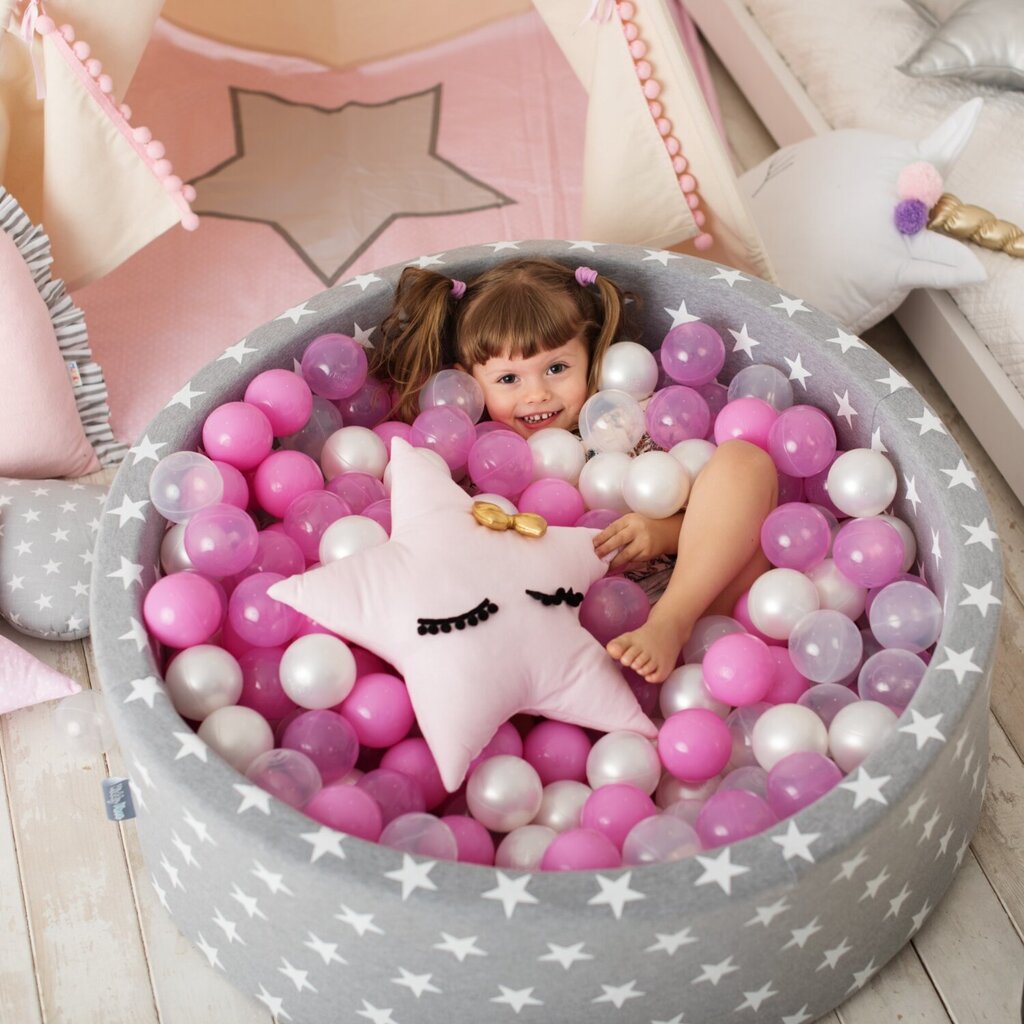 Kamuoliukų baseinas KiddyMoon 90x30 cm/300, pilkas kaina ir informacija | Žaislai kūdikiams | pigu.lt