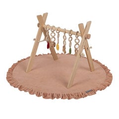 KiddyMoon Деревянный игровой зал с мягким поролоновым игровым ковриком для малышей с подвесными игрушками Монтессори-игрушка для занятий малышей в детском зале, натуральный цена и информация | Игрушки для малышей | pigu.lt