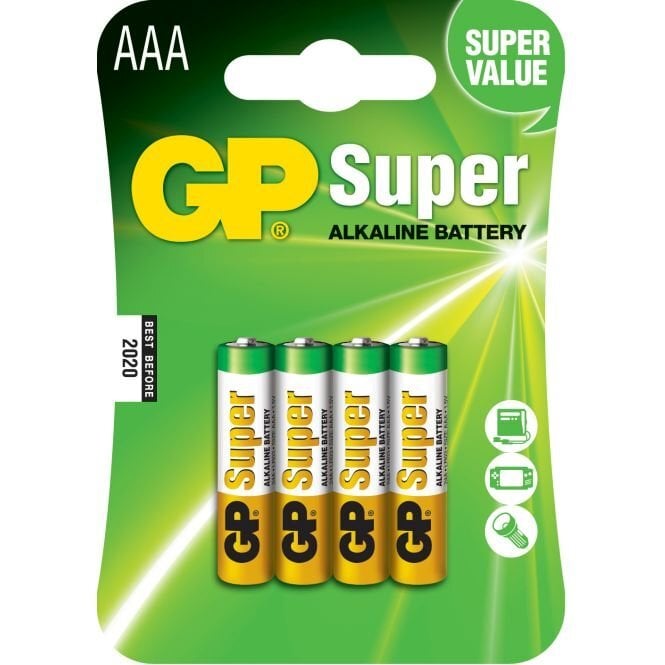 Baterijos GP Super Alkaline, AAA (LR03), 4vnt. kaina ir informacija | Elementai | pigu.lt
