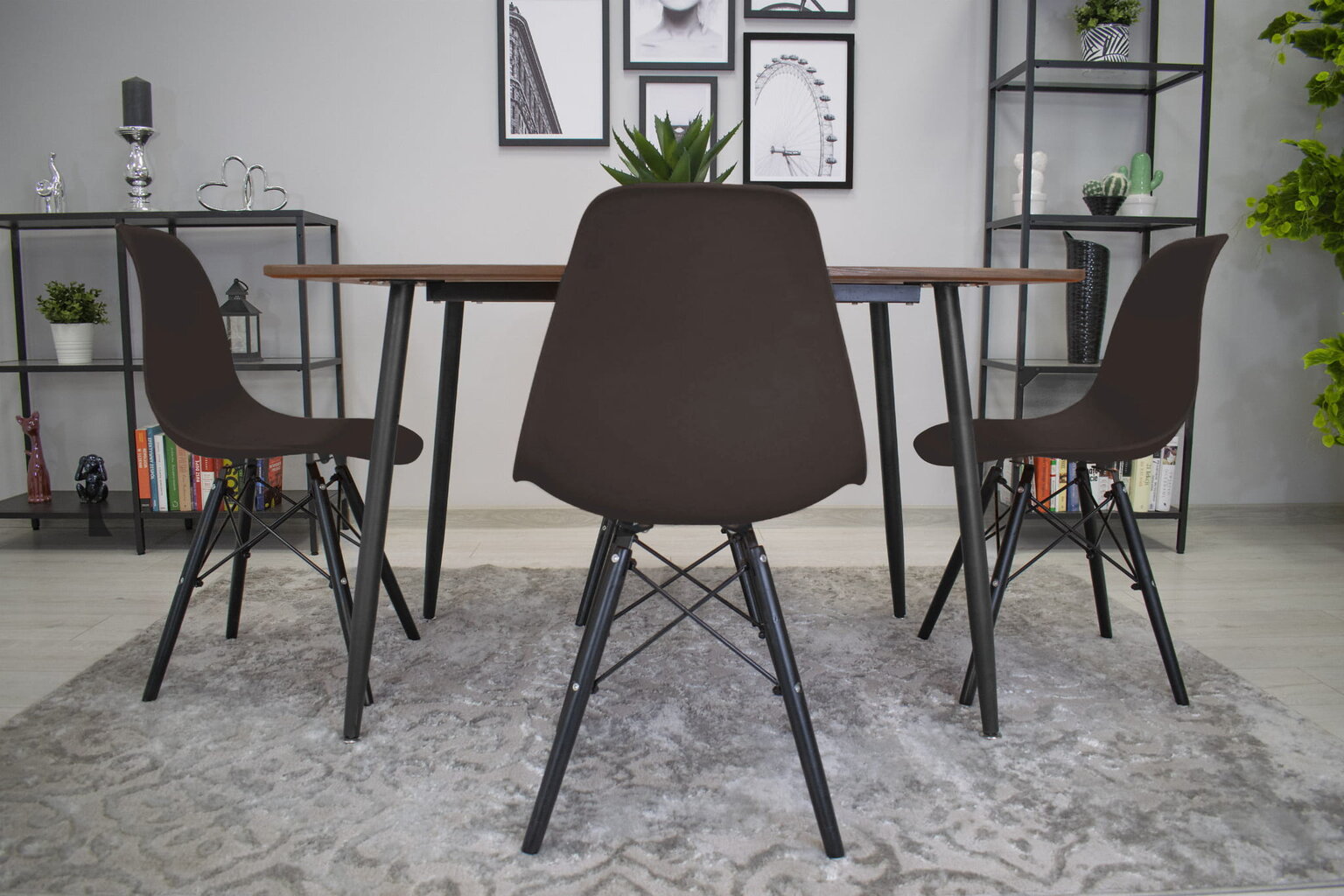 3-ių kėdžių komplektas Osaka, rudas/juodas kaina ir informacija | Virtuvės ir valgomojo kėdės | pigu.lt
