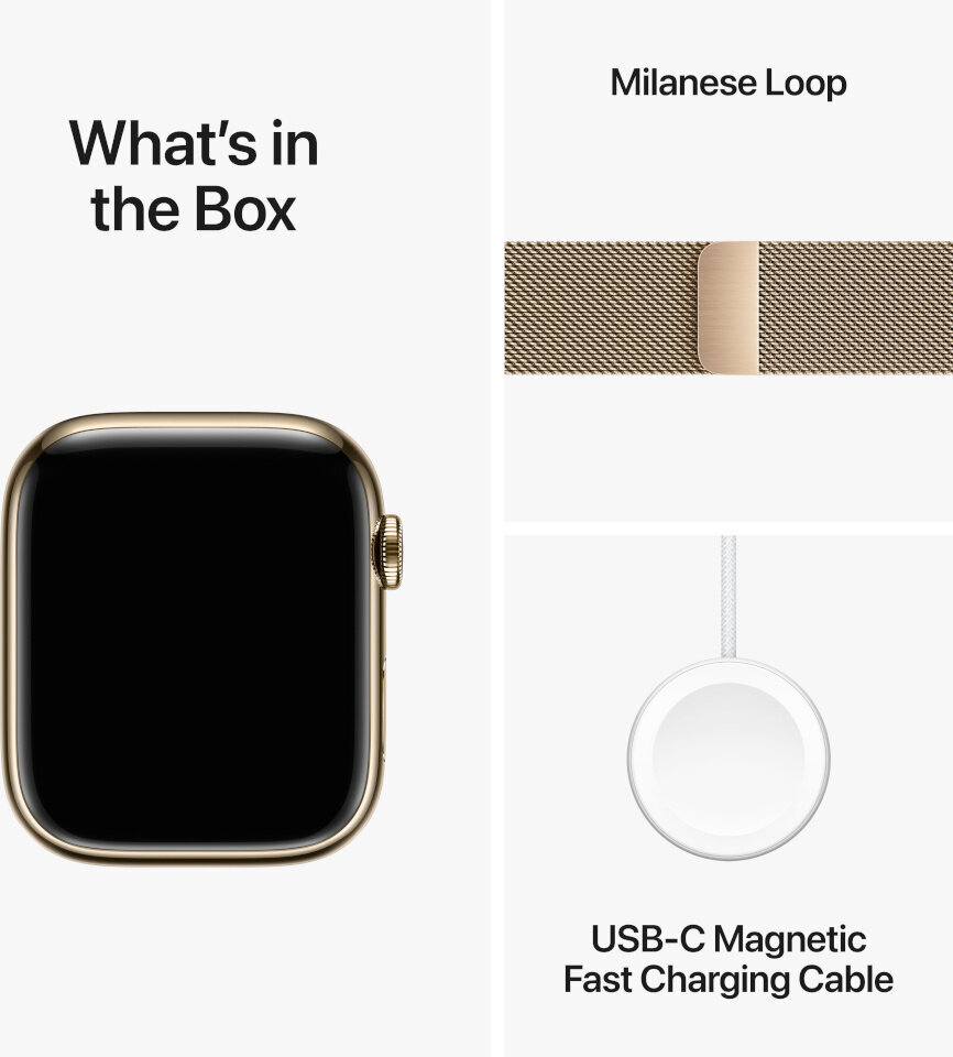 Apple Watch Series 9 45mm Gold Stainless Steel/Gold Milanese Loop kaina ir informacija | Išmanieji laikrodžiai (smartwatch) | pigu.lt