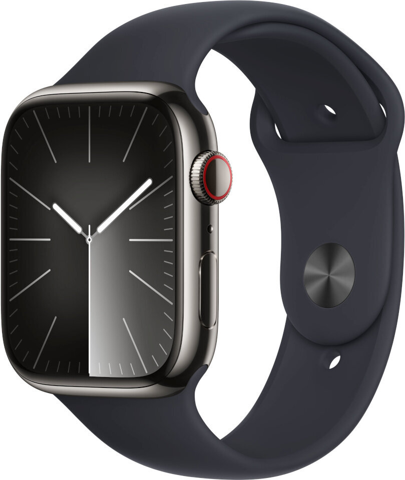 Apple Watch Series 9 GPS + Cellular 45mm Graphite Stainless Steel Case with Midnight Sport Band - M/L MRMW3KS/A kaina ir informacija | Išmanieji laikrodžiai (smartwatch) | pigu.lt