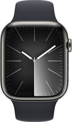 Apple Watch Series 9 GPS + Cellular 45mm Graphite Stainless Steel Case with Midnight Sport Band - M/L MRMW3KS/A цена и информация | Смарт-часы (smartwatch) | pigu.lt