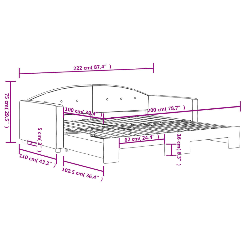 Sofa-lova vidaXL, 100x200 cm, pilka kaina ir informacija | Lovos | pigu.lt