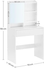Kosmetinis staliukas su veidrodžiu Vasagle RDT118W01, baltas цена и информация | Туалетные столики | pigu.lt