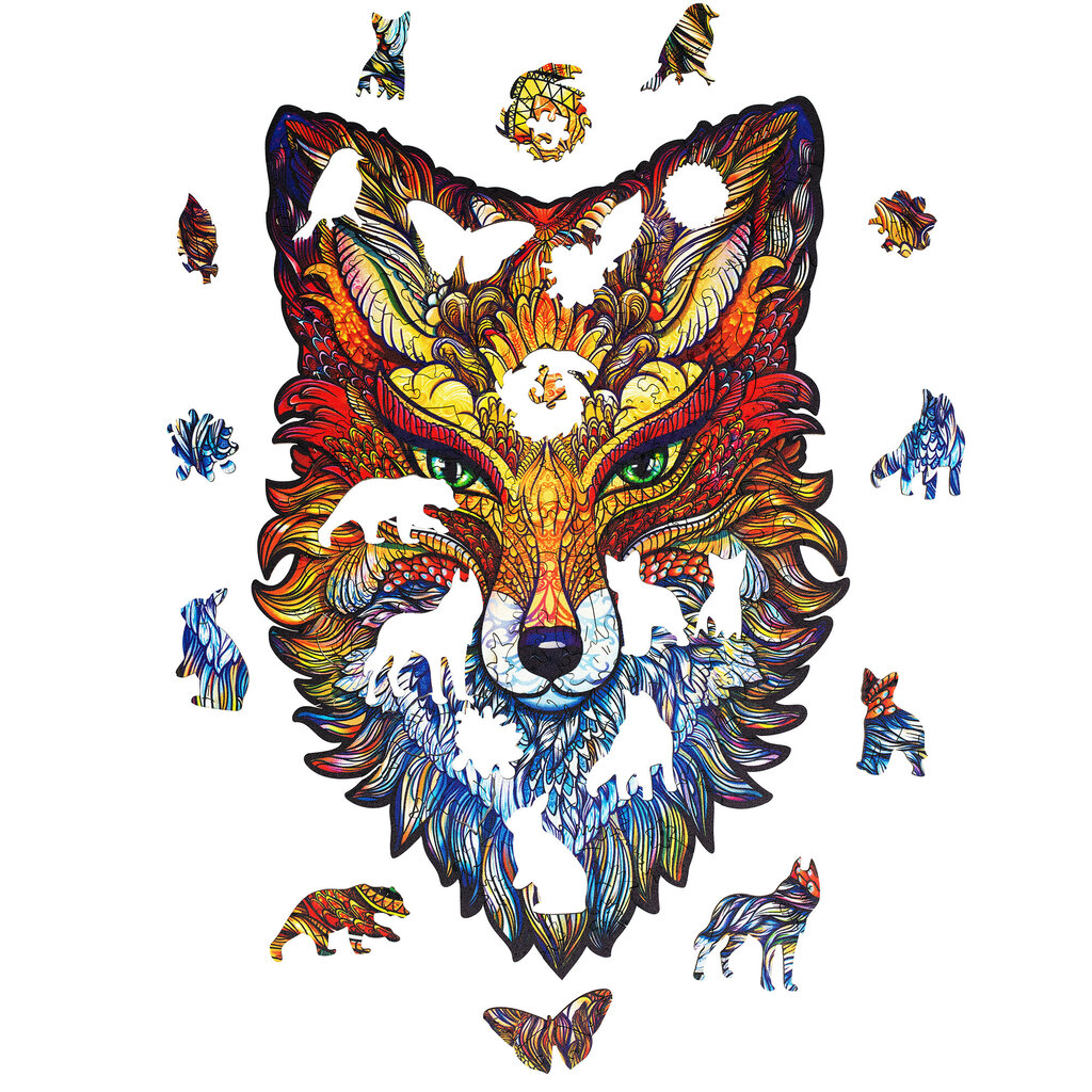 Medinė dėlionė Unidragon Fiery Fox, 107 det. kaina ir informacija | Dėlionės (puzzle) | pigu.lt