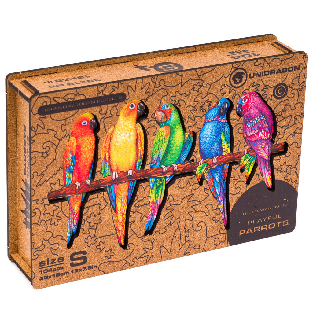 Medinė dėlionė Unidragon Playful parrots, 105 det. kaina ir informacija | Dėlionės (puzzle) | pigu.lt