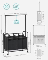 Стеллажная система с 4 корзинами для белья Vasagle, 108 x 44 x 172 см, черная цена и информация | Вешалки для одежды | pigu.lt