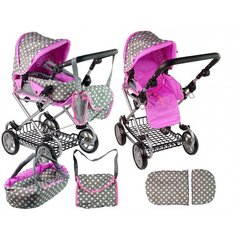 Lėlių vežimėlis 2in1, rožinis/pilkas kaina ir informacija | Žaislai mergaitėms | pigu.lt