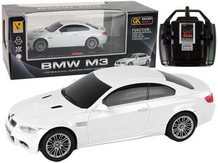 Automobilis BMW M3 su nuotolinio valdymo pultu ir šviesos efektais, 1:28, baltas цена и информация | Игрушки для мальчиков | pigu.lt