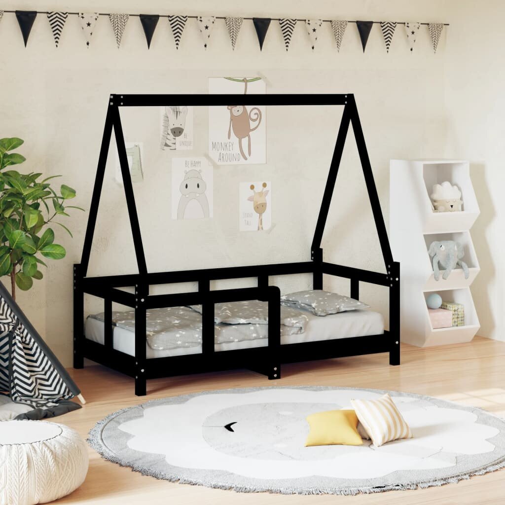Vaikiškos lovos rėmas vidaXL, 70x140 cm, juodas kaina ir informacija | Vaikiškos lovos | pigu.lt