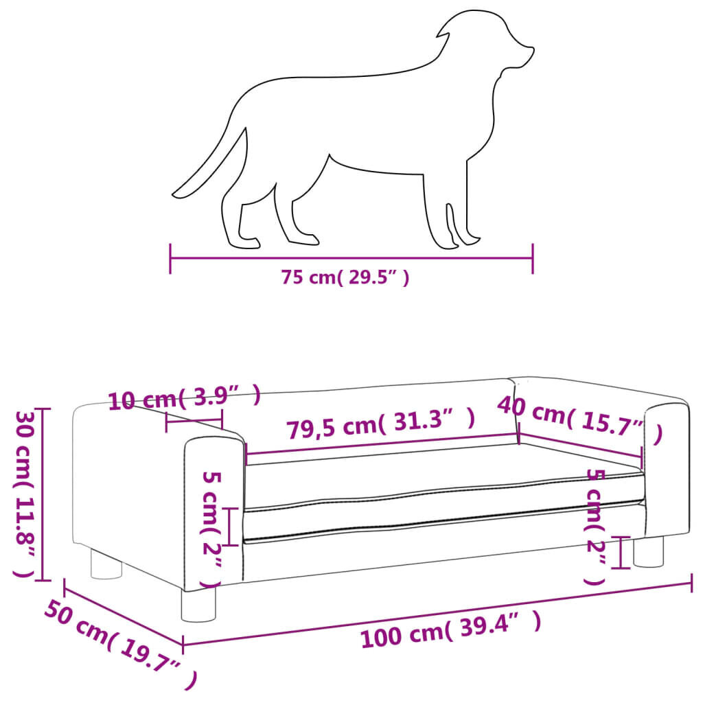 Aksomo lova šunims su prailginimu VidaXL, 100x50x30 cm, ruda kaina ir informacija | Guoliai, pagalvėlės | pigu.lt