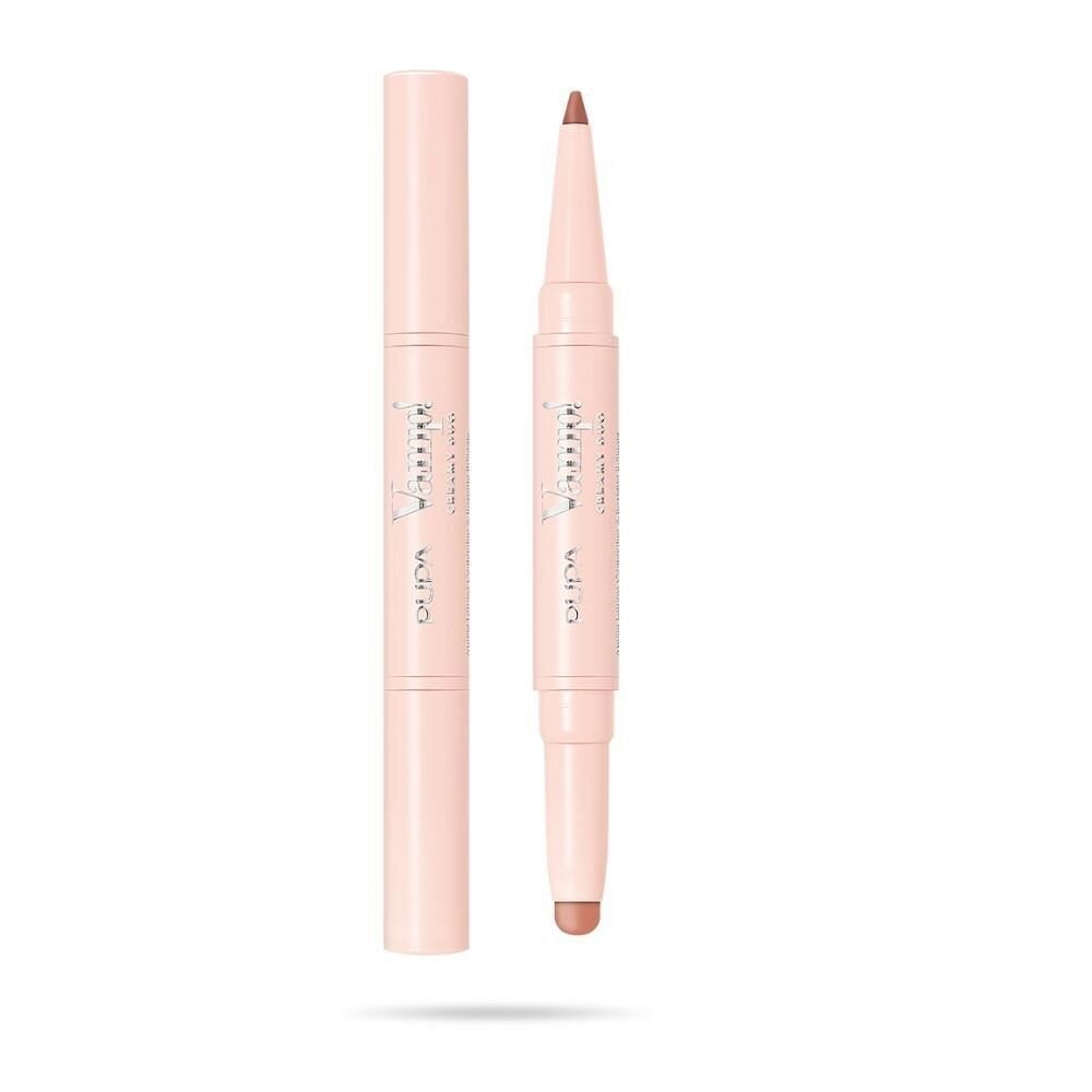 Lūpų dažai-pieštukas Pupa Vamp! Creamy Duo Lip Pencil & Shiny Lipstick 003 Warm Nude, 1 g kaina ir informacija | Lūpų dažai, blizgiai, balzamai, vazelinai | pigu.lt