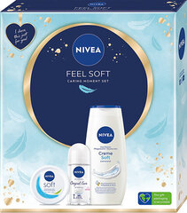 Rinkinys Nivea Feel Soft body care gift set: dušo želė Creme Soft, 250 ml + rutulinis antiperspirantas Original Care, 50 ml + drėkinamasis kremas Soft, 100 ml kaina ir informacija | Dušo želė, aliejai | pigu.lt