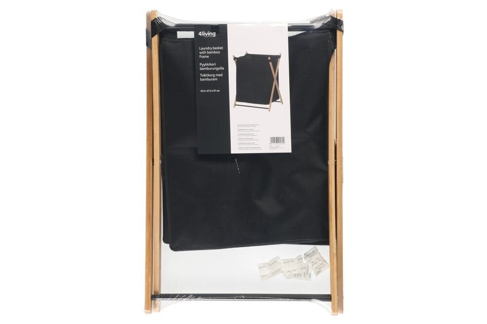 4Living Skalbinių krepšelis su bambuko rėmu, juodas цена и информация | Vonios kambario aksesuarai | pigu.lt