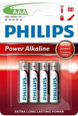 PHILIPS Power Alkaline AAA/R03 B4 элементы цена и информация | Батарейки | pigu.lt