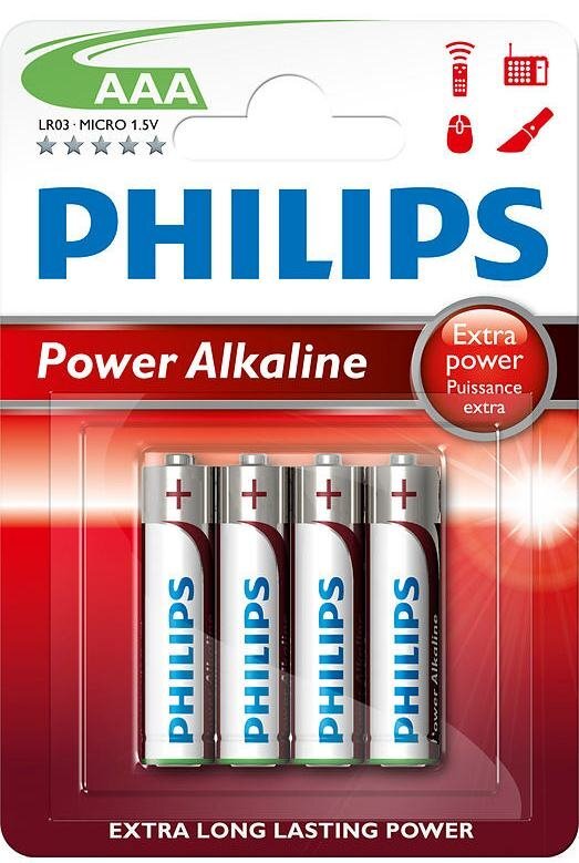 PHILIPS Power Alkaline AAA/R03 B4 elementai kaina ir informacija | Elementai | pigu.lt