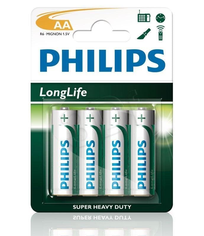 PHILIPS LongLife AA/R6 B4 elementai kaina ir informacija | Elementai | pigu.lt