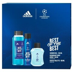 Dovanų rinkinys vyrams Adidas UEFA Best Of The Best: tualetinis vanduo EDT 100 ml + dušo želė 250 ml + purškiamas dezodorantas 150 ml kaina ir informacija | Adidas Asmens higienai | pigu.lt